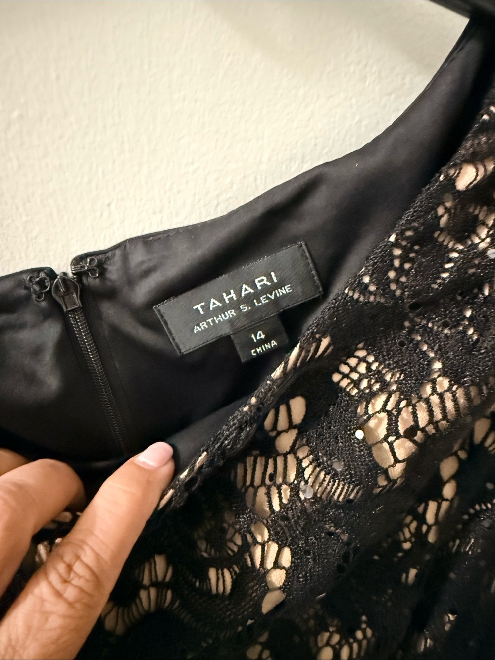 Elegant Black Lace-Accent Long Sleeve Dress by Tahari - Picture 5 of 6